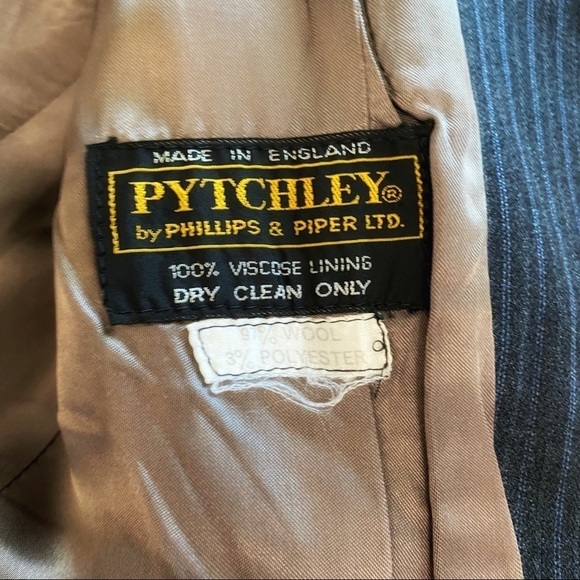 PYTCHLEY VINTAGE WOOL BLEND LONG GREY BLUE STRIPED NOTCHED LAPEL BLAZER - Picture 7 of 10